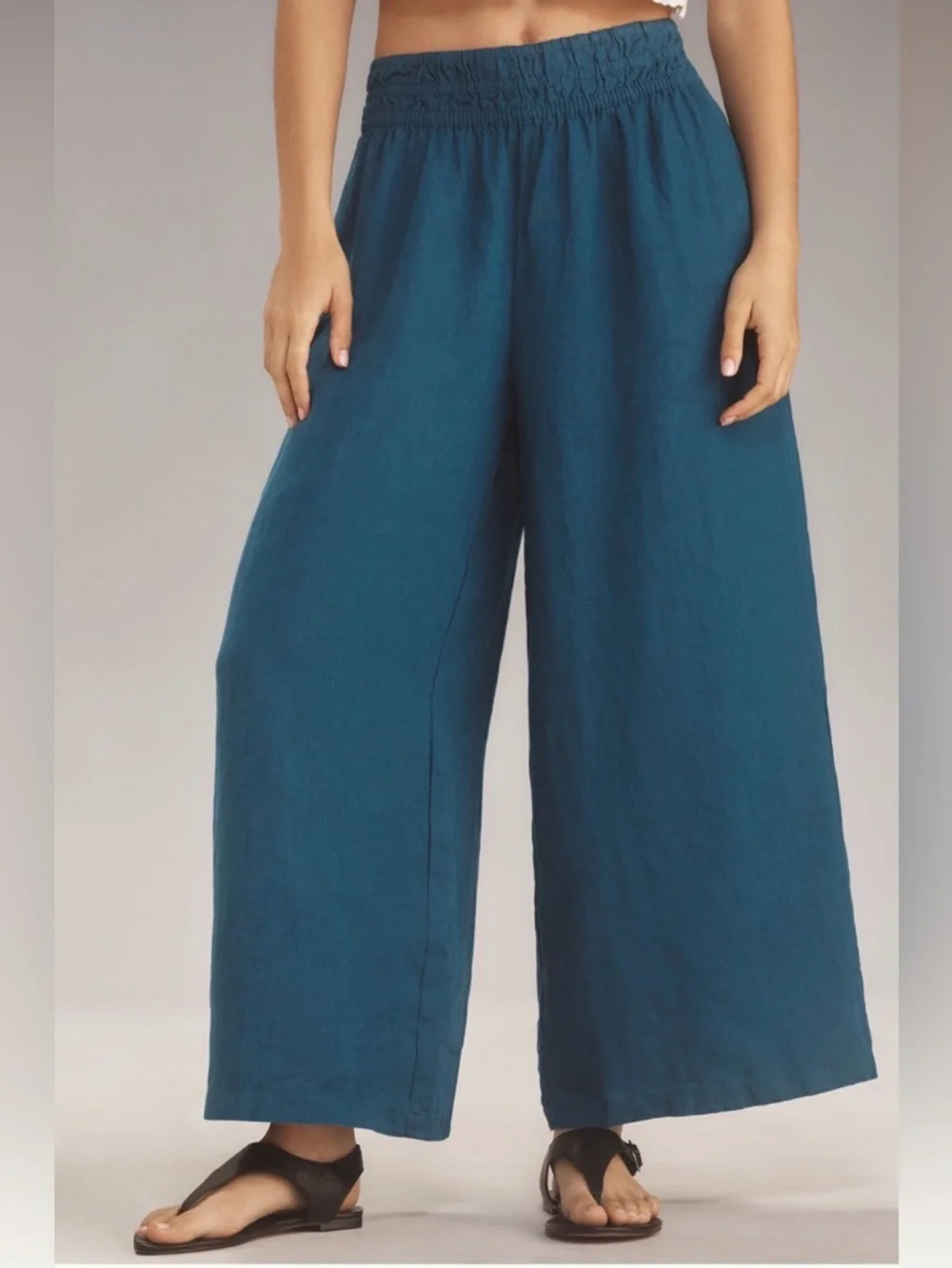 Somerset Linen Pants Anthropologie Pull-on Smocked Elastic Waist Pockets S NWT - Picture 1 of 16